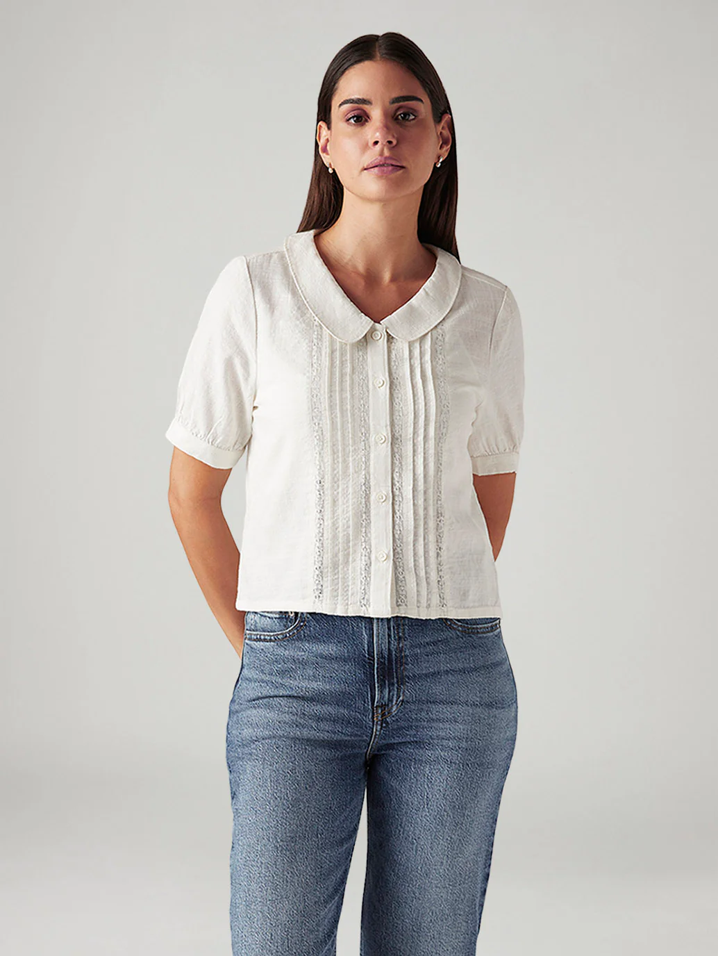 Women's Solid White Peter Pan Collar Shirt - Image 5