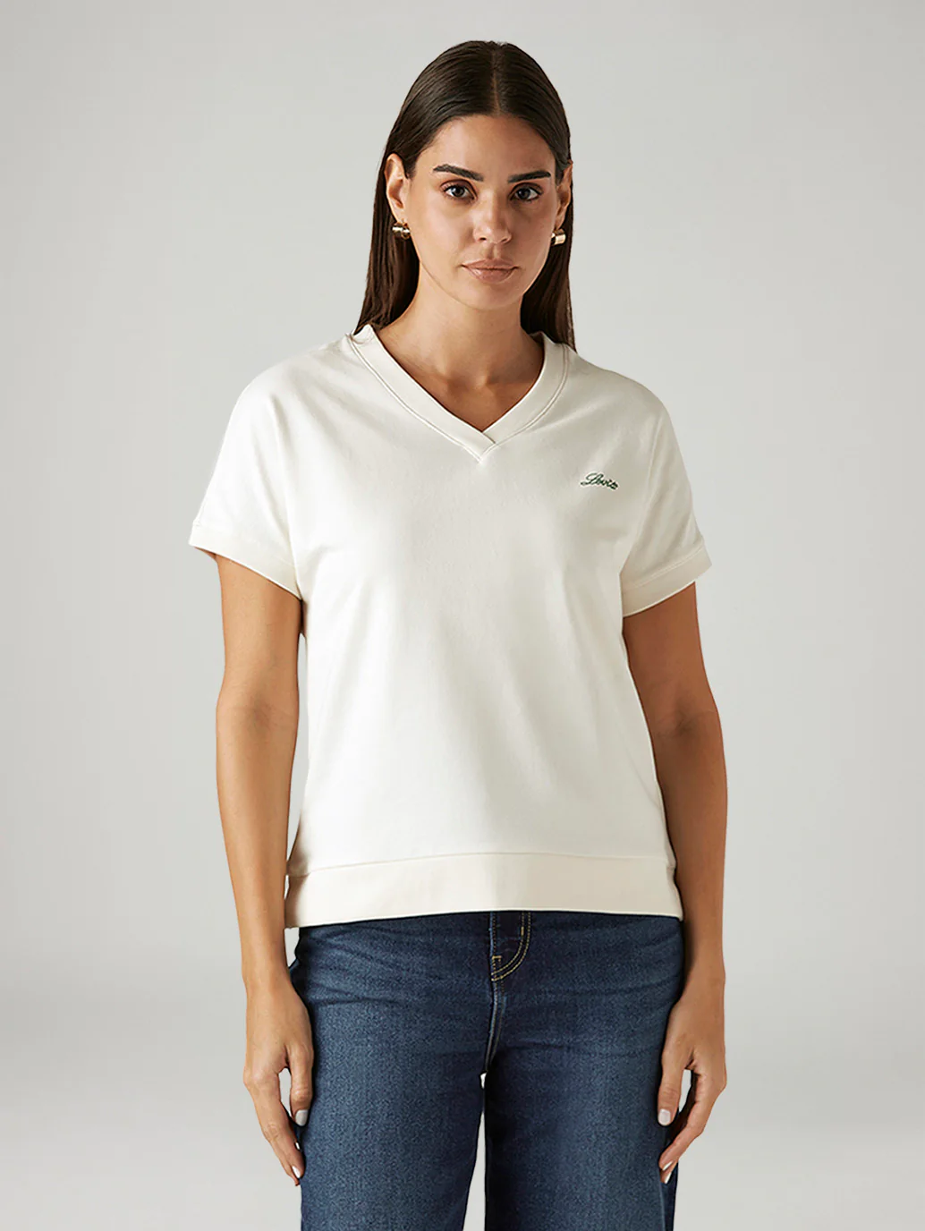 Women's Solid White Relaxed Fit T-shirt - Image 2