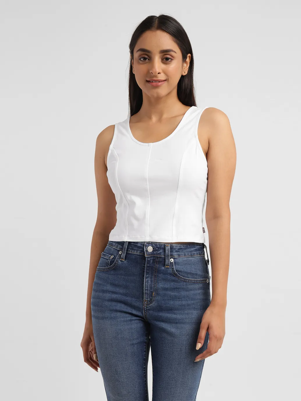 Women's Solid White Scoop Neck Crop Top - Image 2