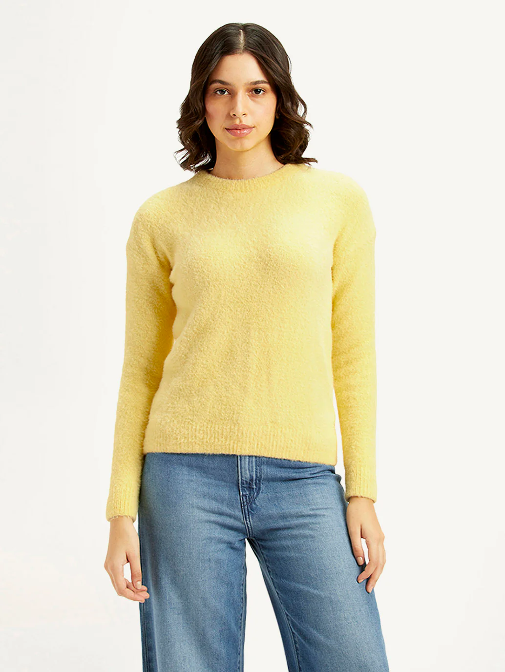 Women's Solid Yellow Crew Neck Sweater - Image 2