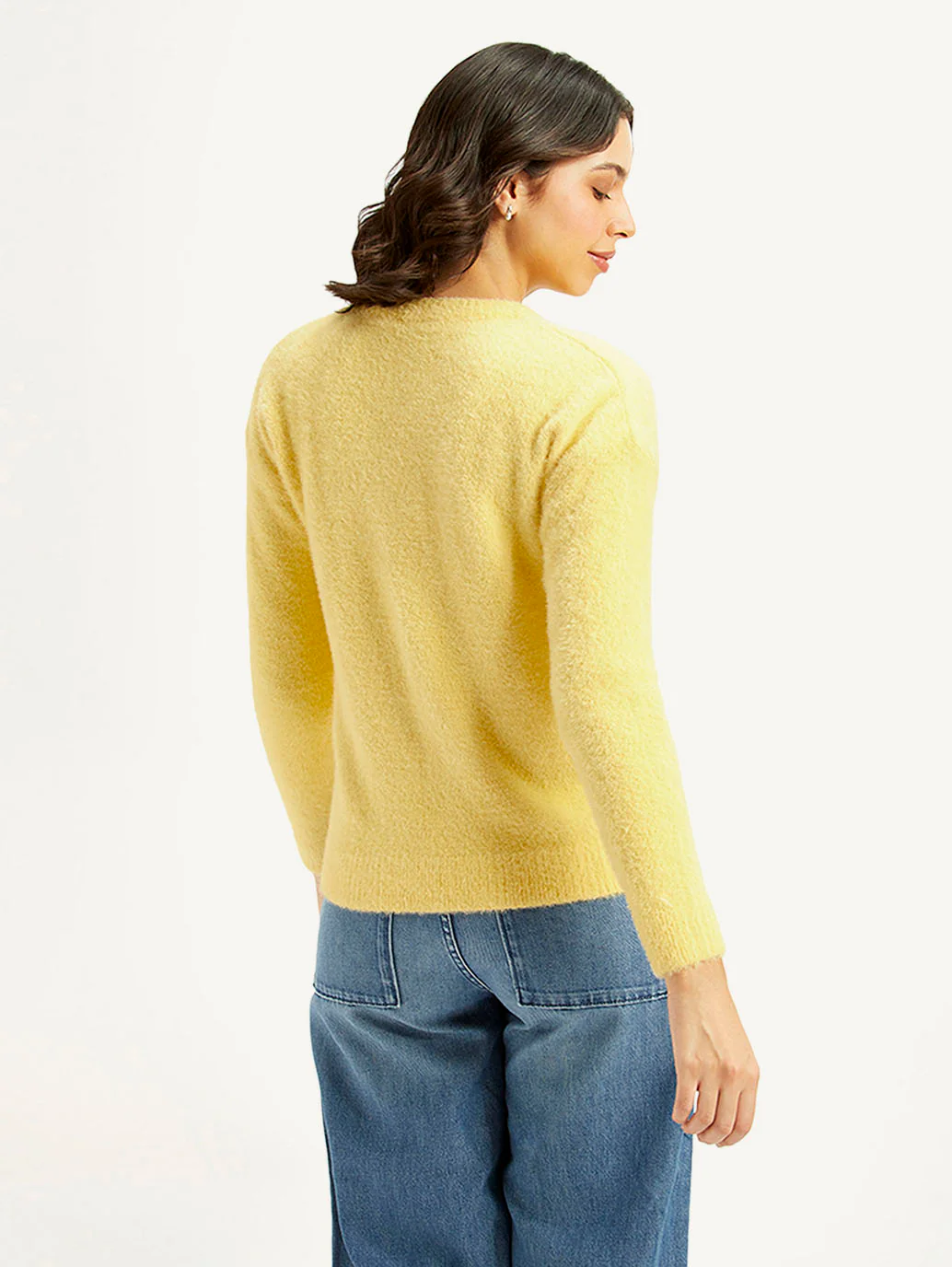 Women's Solid Yellow Crew Neck Sweater - Image 3