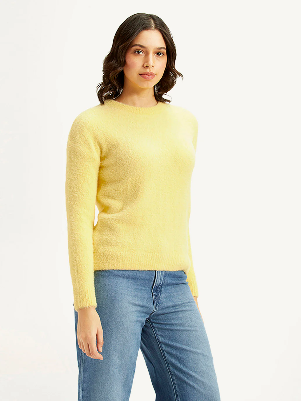 Women's Solid Yellow Crew Neck Sweater - Image 5