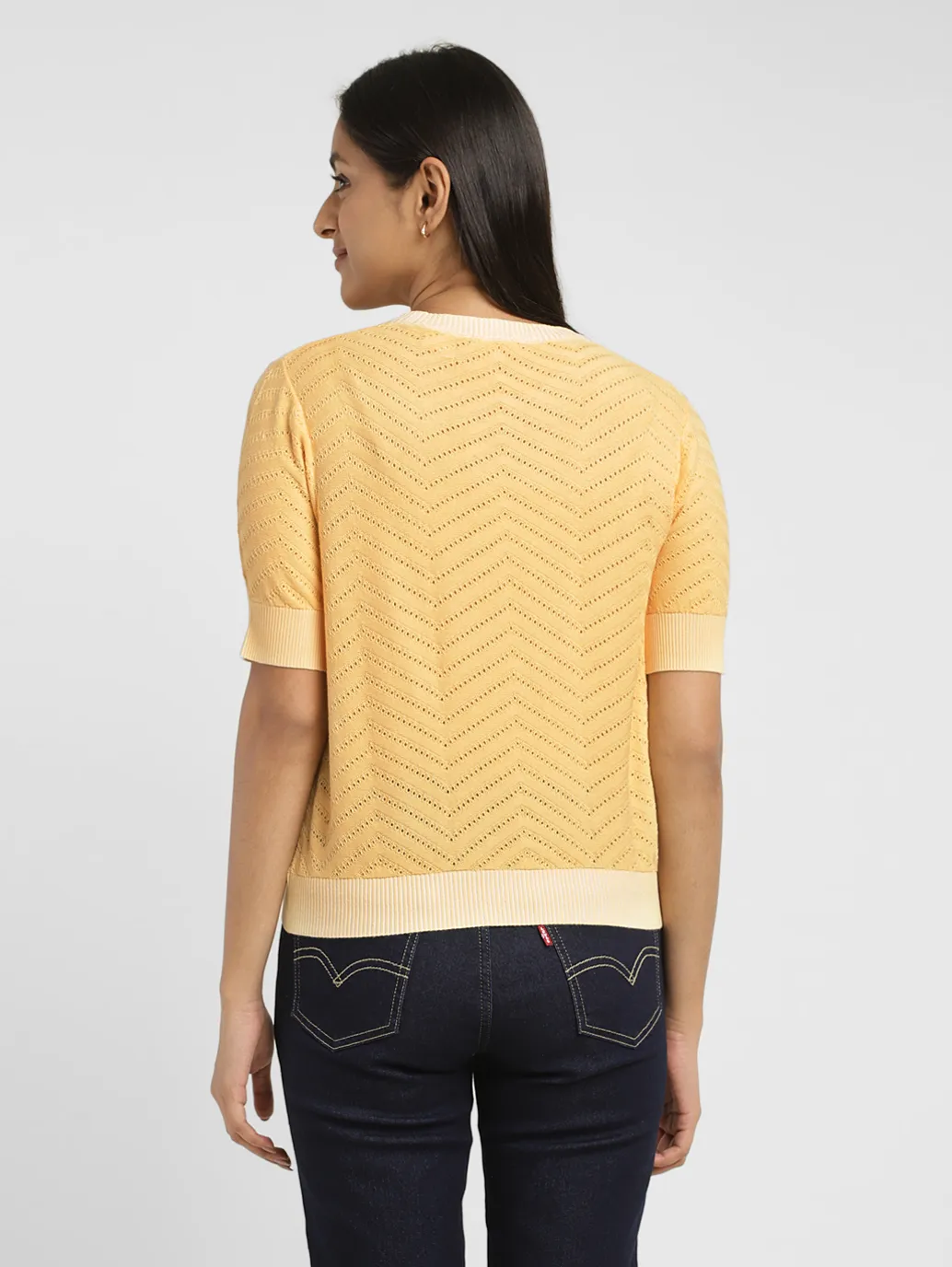 Women's Solid Yellow Crew Neck Sweater - Image 3