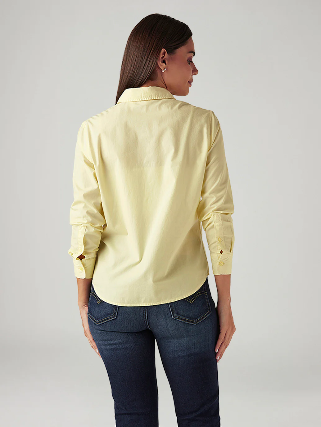 Women's Solid Yellow Slim Fit Shirt - Image 3