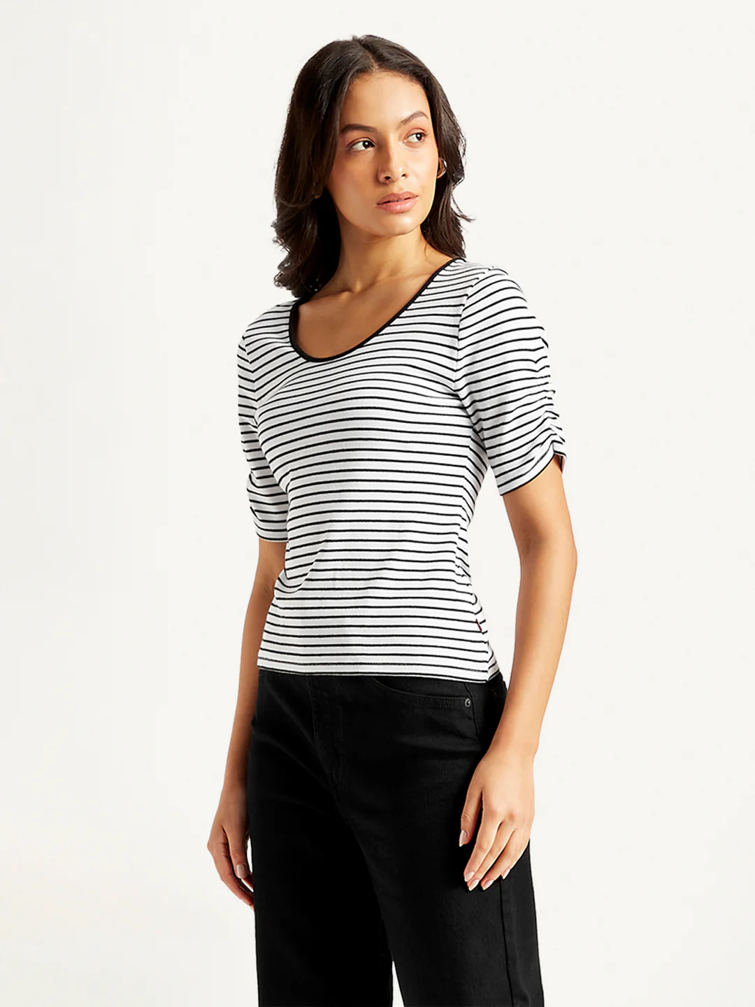 Women's Striped Black Scoop Neck Top - Image 4