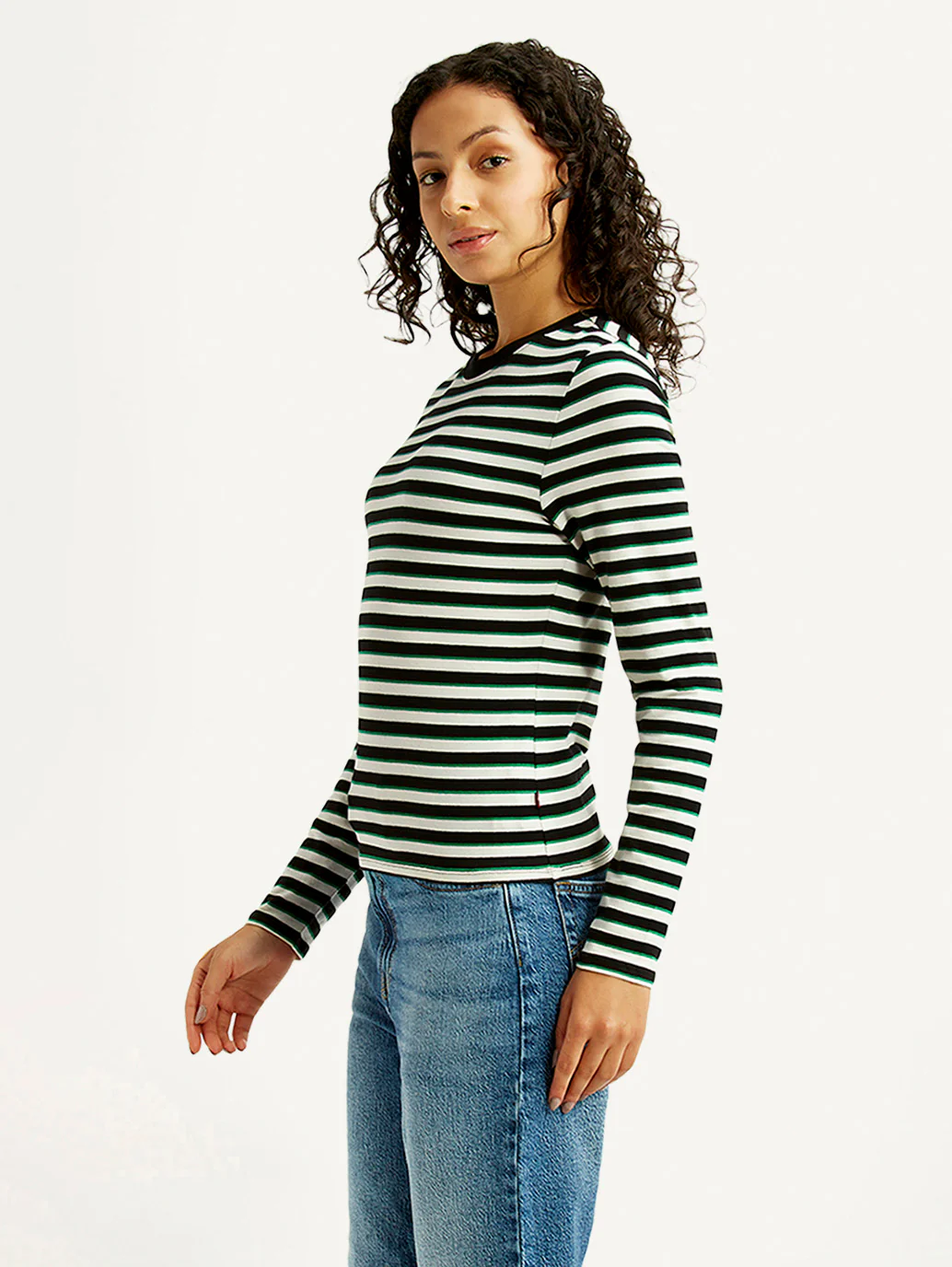Women's Striped Black Slim Fit T-shirt - Image 4