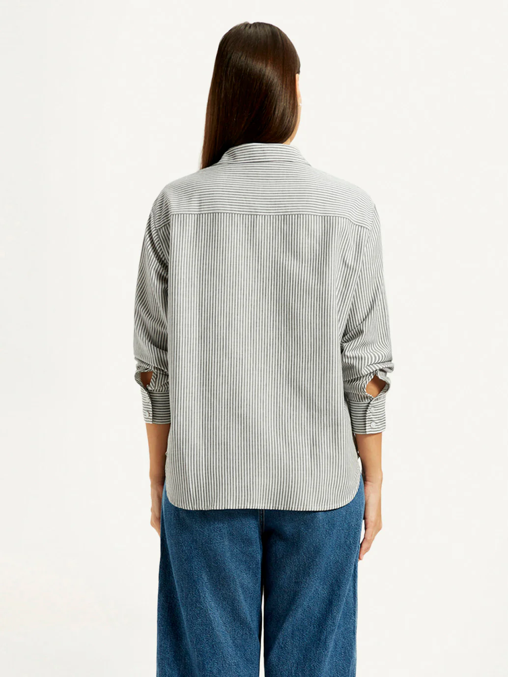 Women's Striped Grey Relaxed Fit Shirt - Image 4
