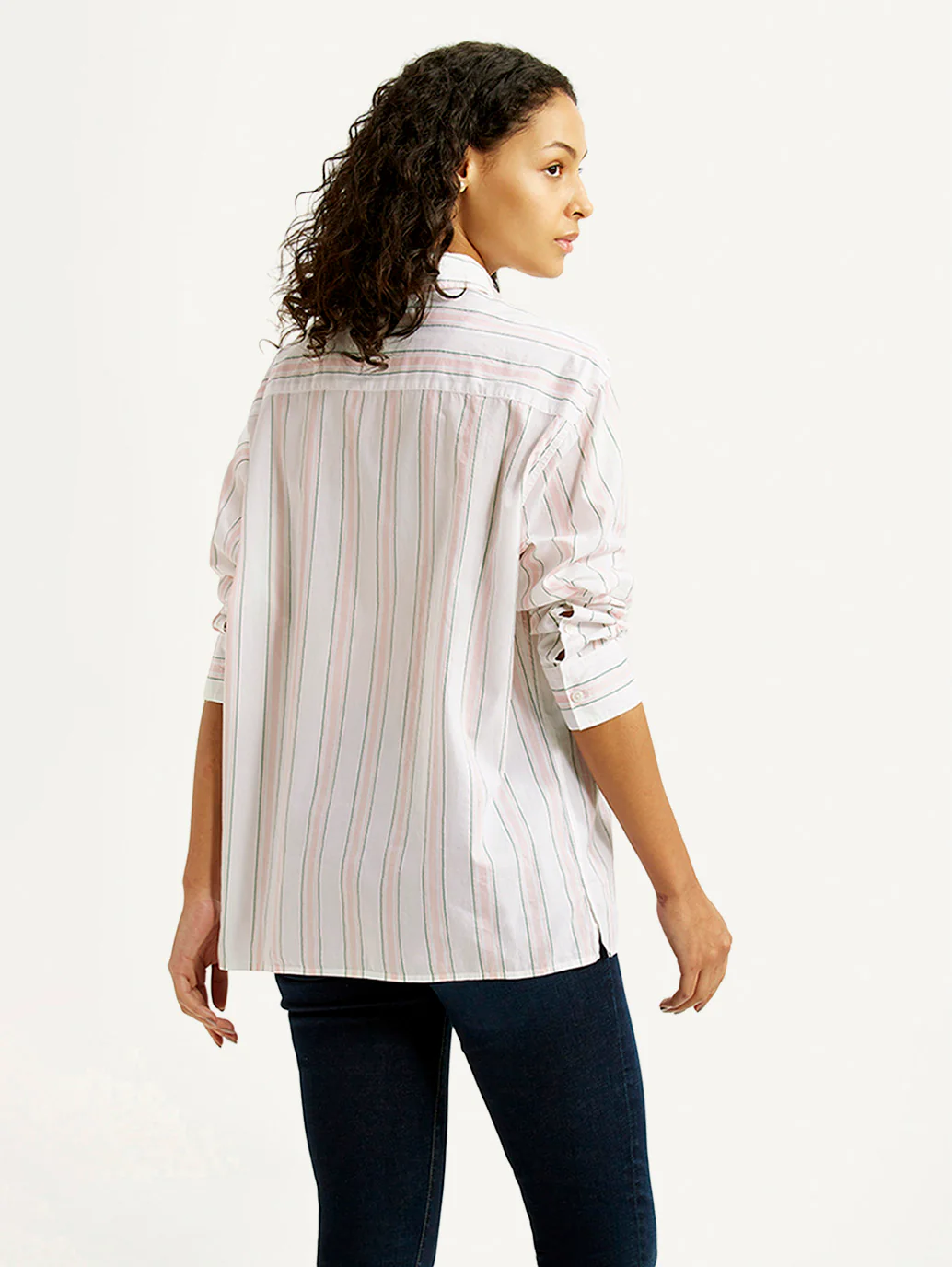 Women's Striped Light Pink Relaxed Fit Poplin Shirt - Image 3