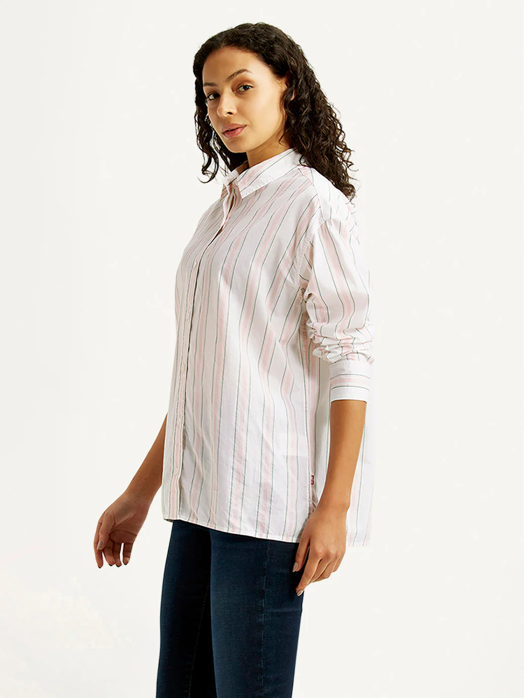 Women's Striped Light Pink Relaxed Fit Poplin Shirt - Image 5