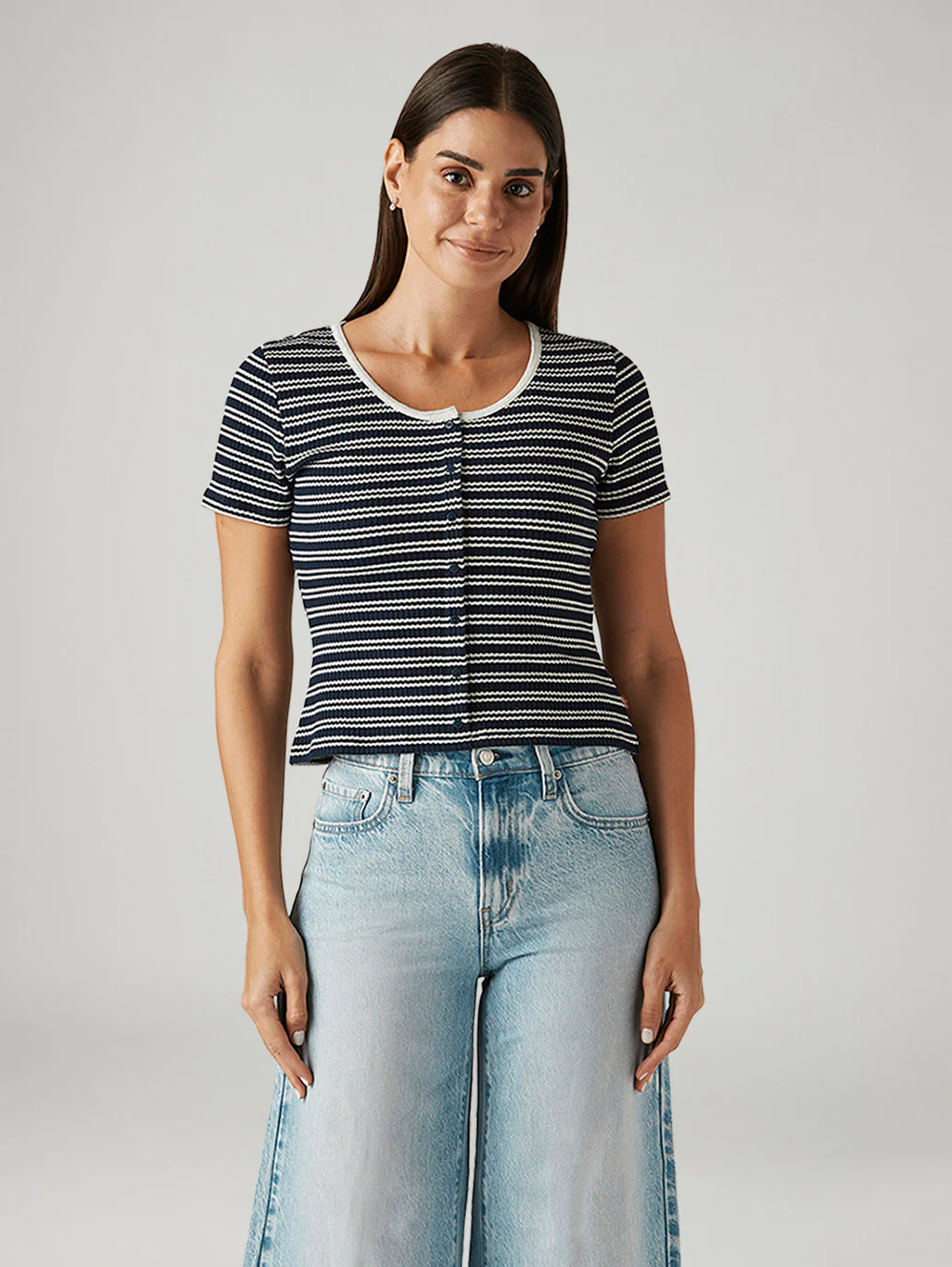 Women's Striped Navy Slim Fit T-shirt - Image 5