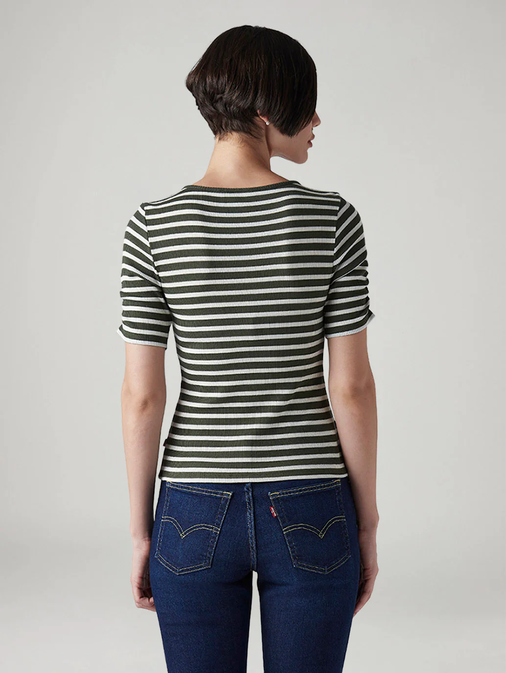 Women's Striped Olive Scoop Neck Top - Image 3