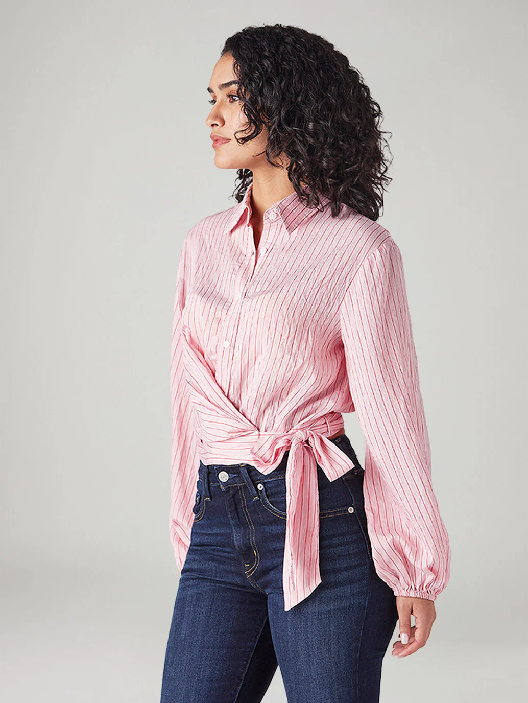 Women's Striped Pink Spread Collar Shirt - Image 5