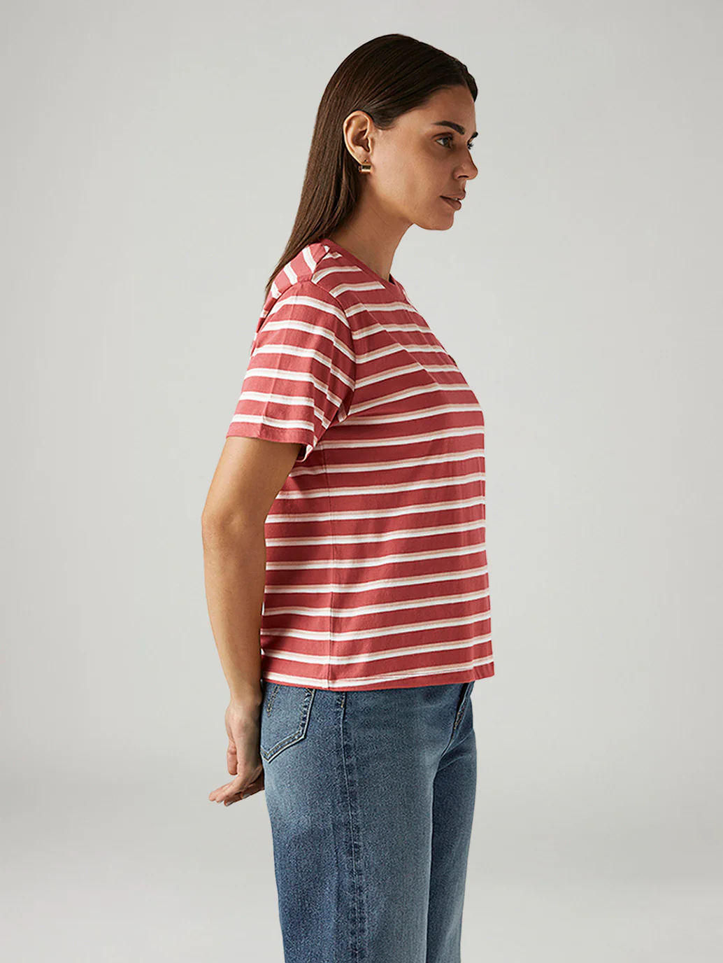Women's Striped Red Relaxed Fit T-shirt - Image 2
