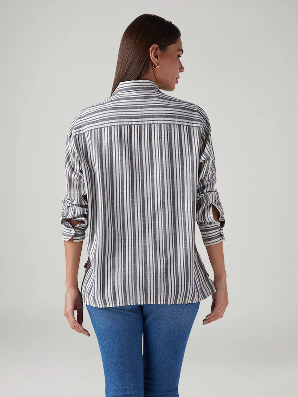 Women's Striped Relaxed Fit Poplin Shirt - Image 3