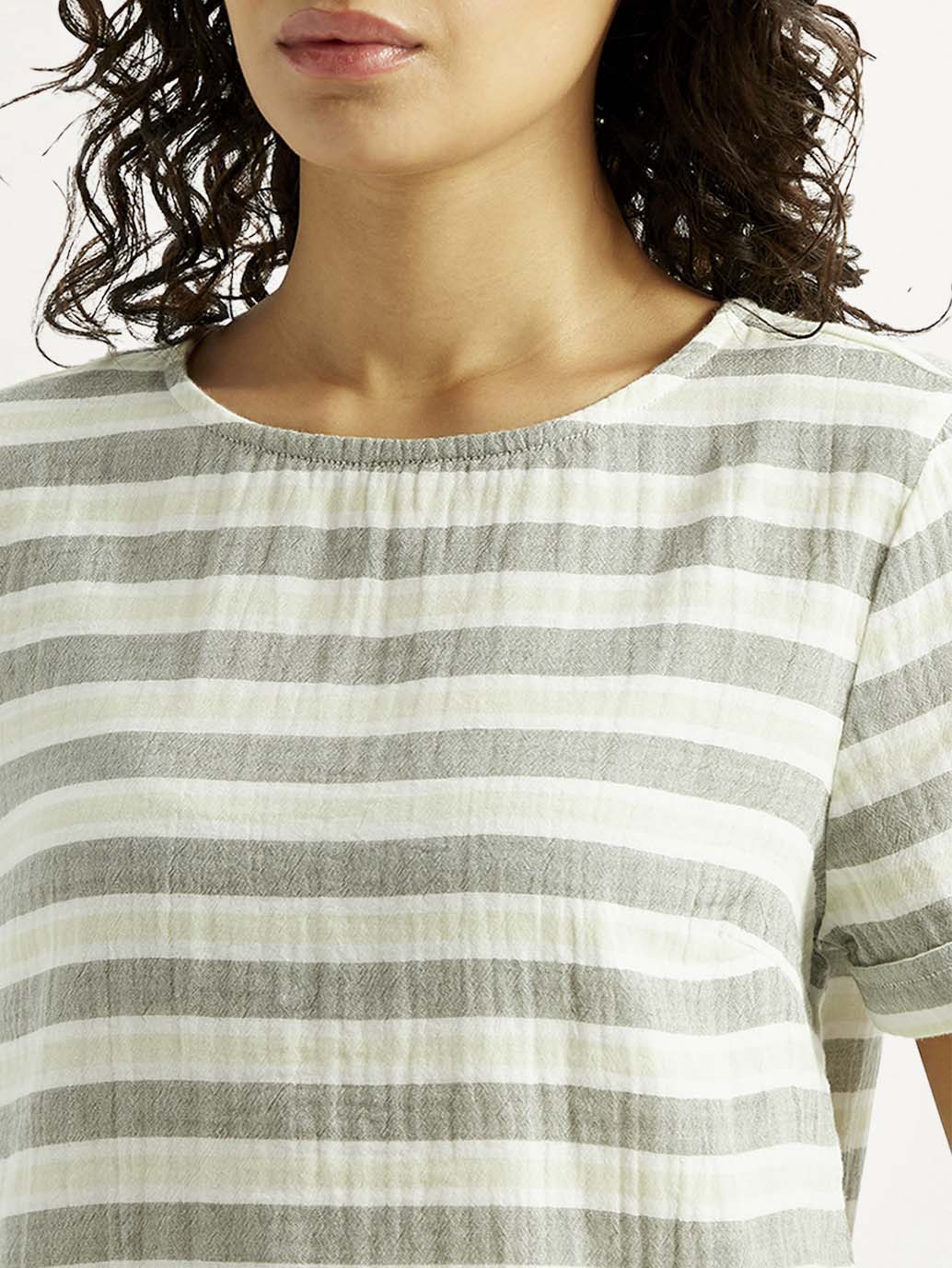Women's Striped Green Round Neck Top - Image 4