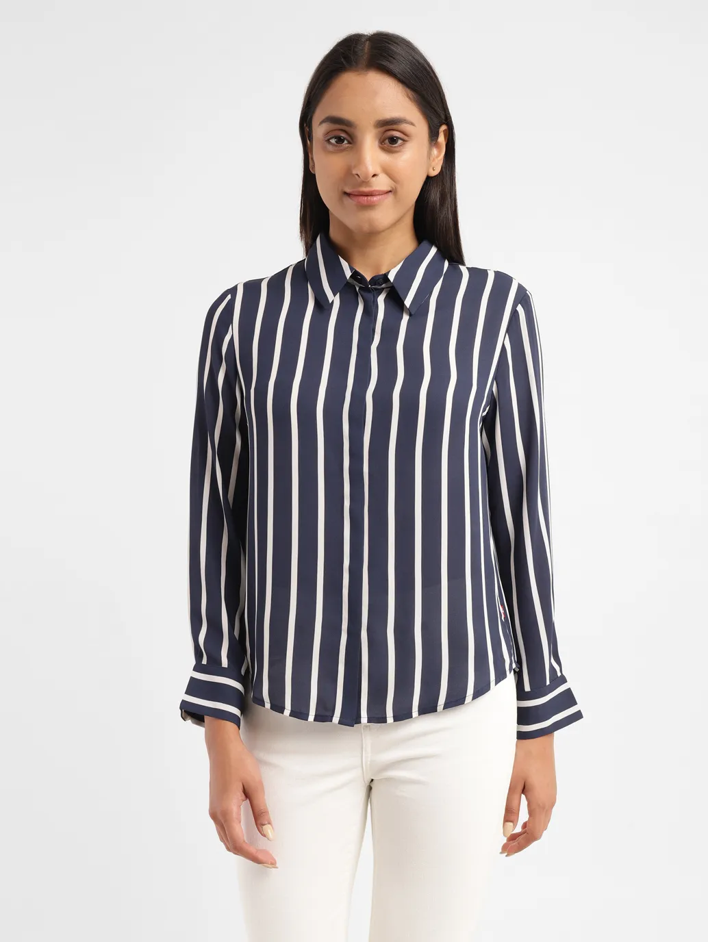 Women's Striped Shirt Collar Shirt - Image 2