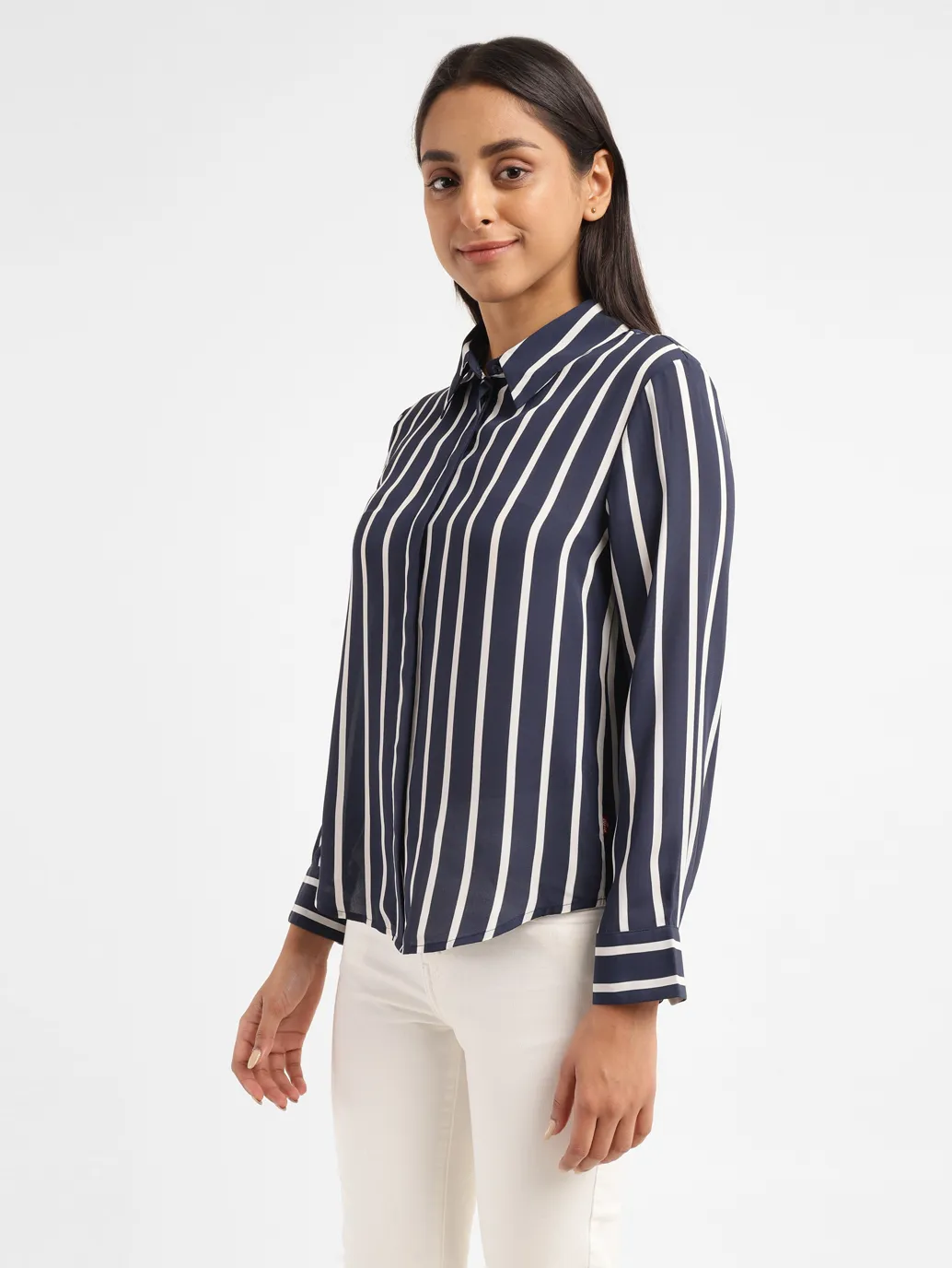 Women's Striped Shirt Collar Shirt - Image 4