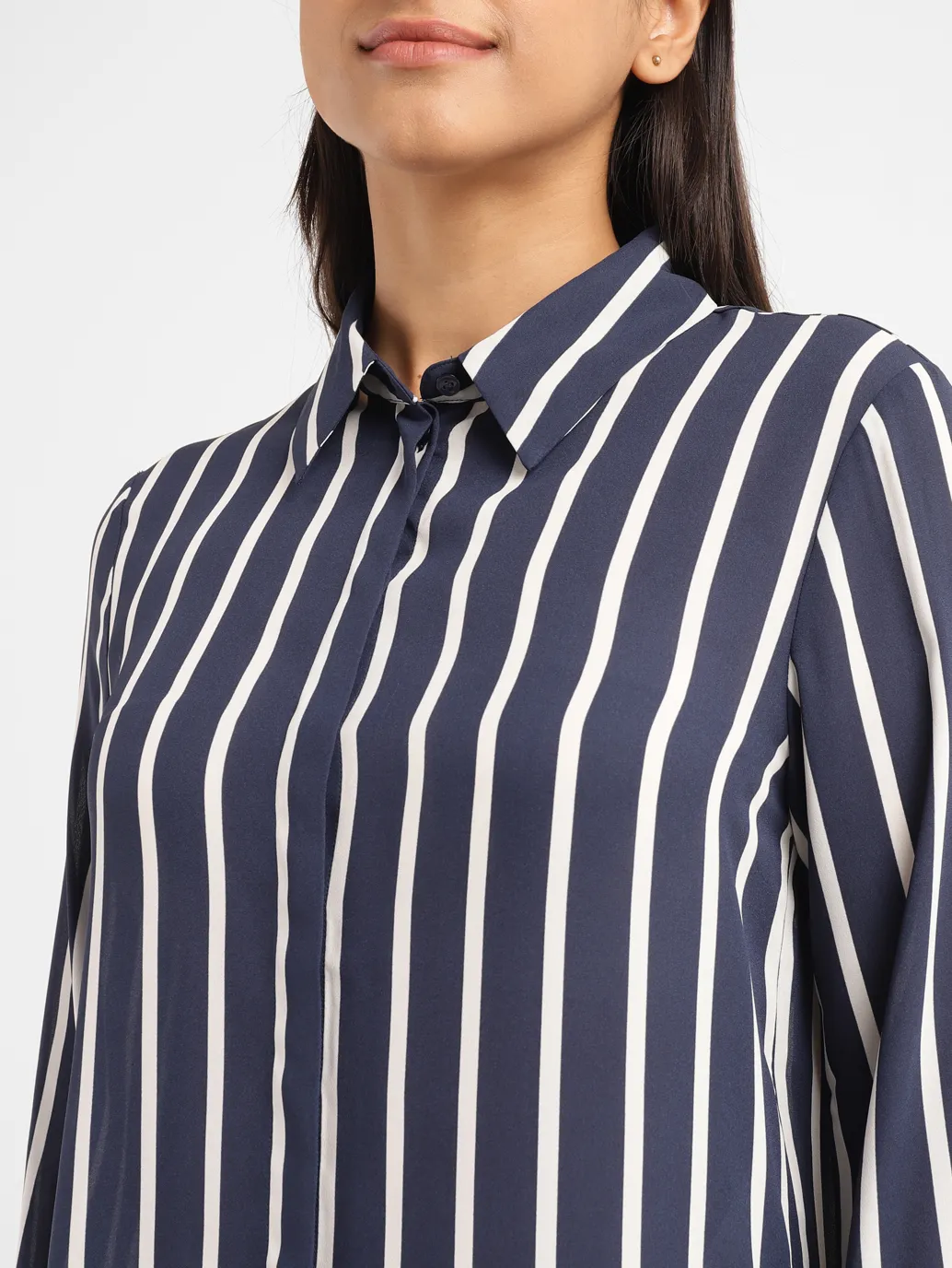 Women's Striped Shirt Collar Shirt - Image 5