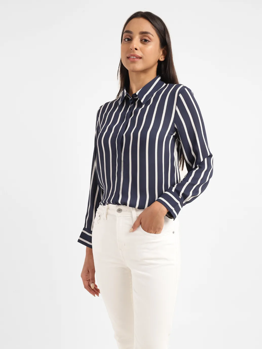 Women's Striped Shirt Collar Shirt - Image 6