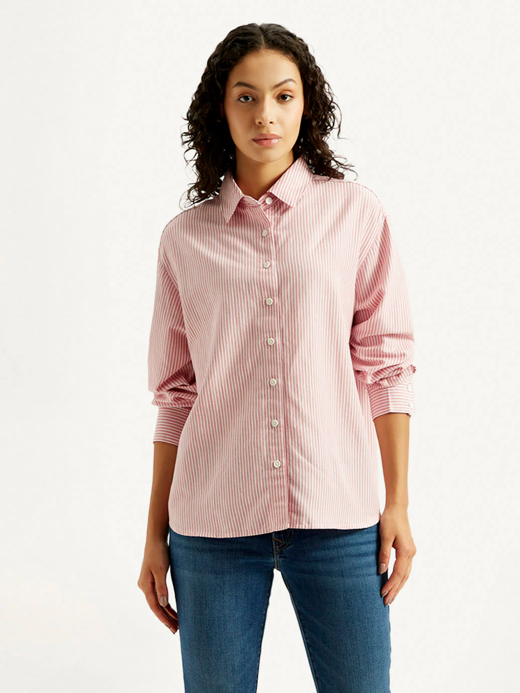 Women's Pink Striped Relaxed Fit Shirt - Image 2