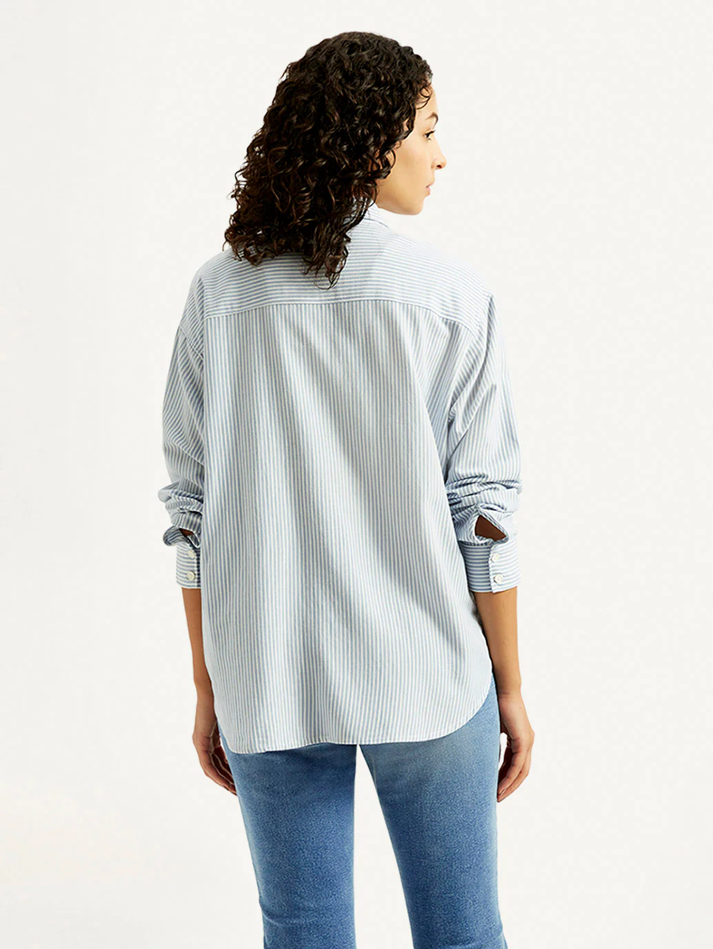 Women's Light Blue Striped Relaxed Fit Shirt - Image 2