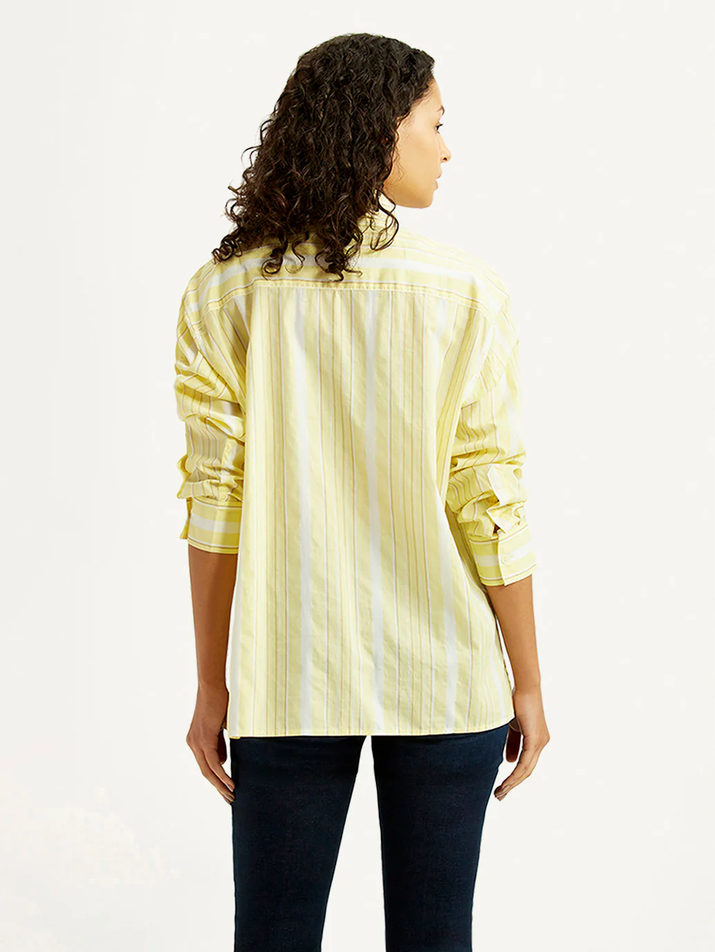 Women's Striped Yellow Relaxed Fit Poplin Shirt - Image 3