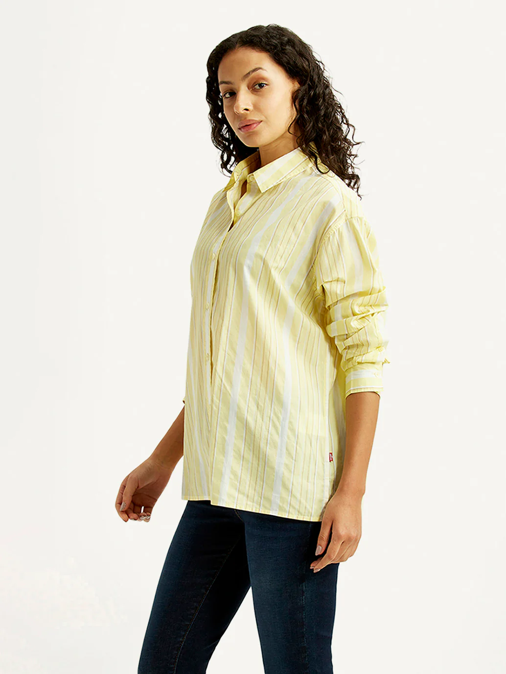 Women's Striped Yellow Relaxed Fit Poplin Shirt - Image 5
