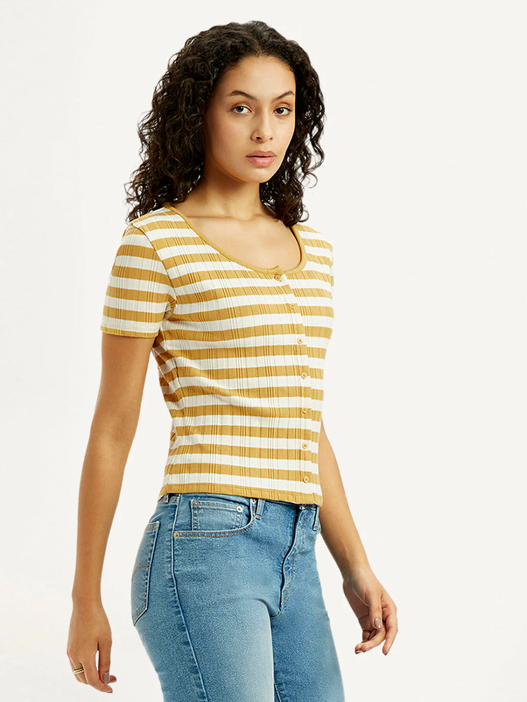 Women's Striped Yellow Scoop Neck Top - Image 6
