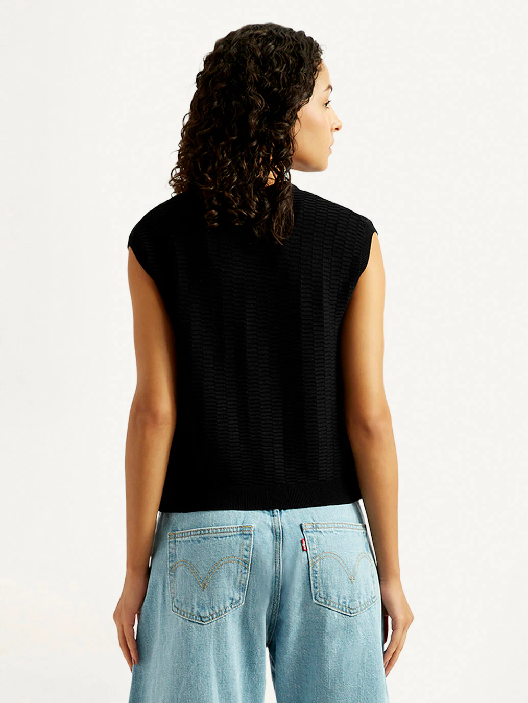 Women's Textured Black Crew Neck Top - Image 2