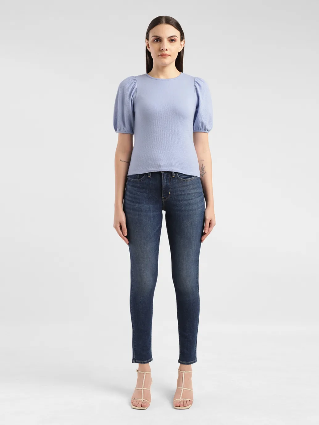 Women's Textured Blue Round Neck Top - Image 6