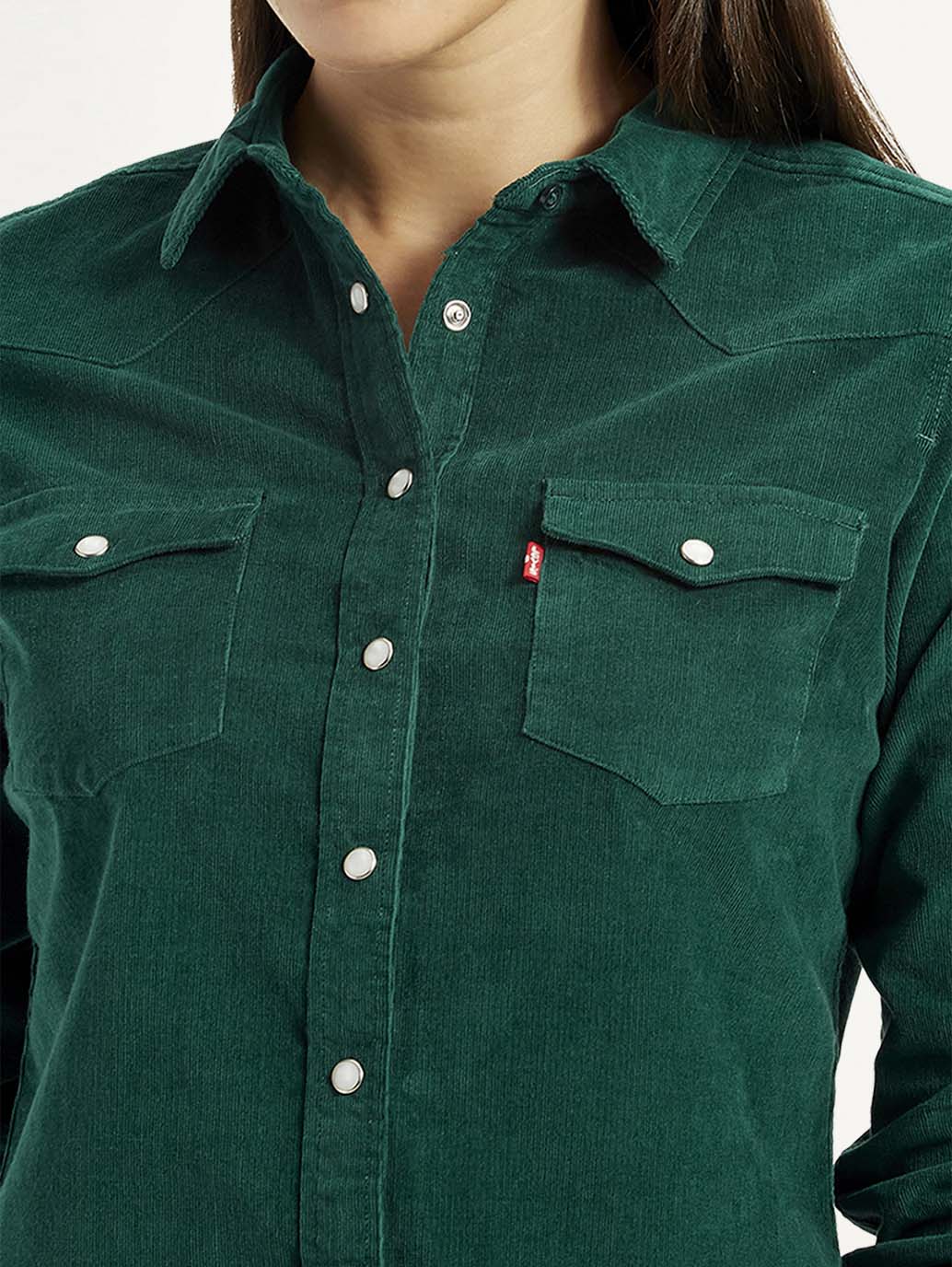 Women's Textured Dark Green Spread Collar Shirt - Image 4