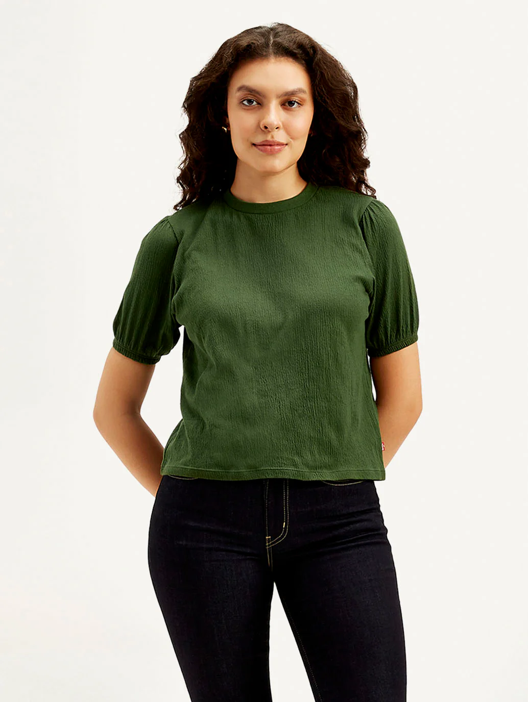 Women's Textured Green Crew Neck Top - Image 2