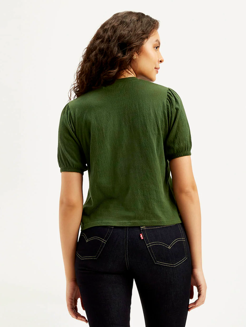 Women's Textured Green Crew Neck Top - Image 3