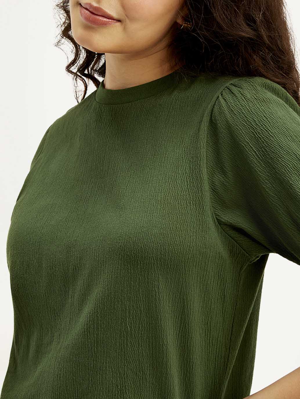 Women's Textured Green Crew Neck Top - Image 4