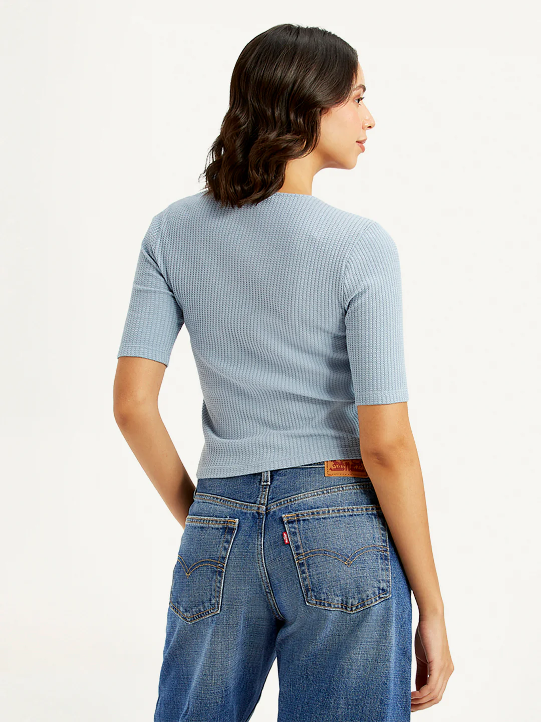 Women's Textured Light Blue Scoop Neck Top - Image 2