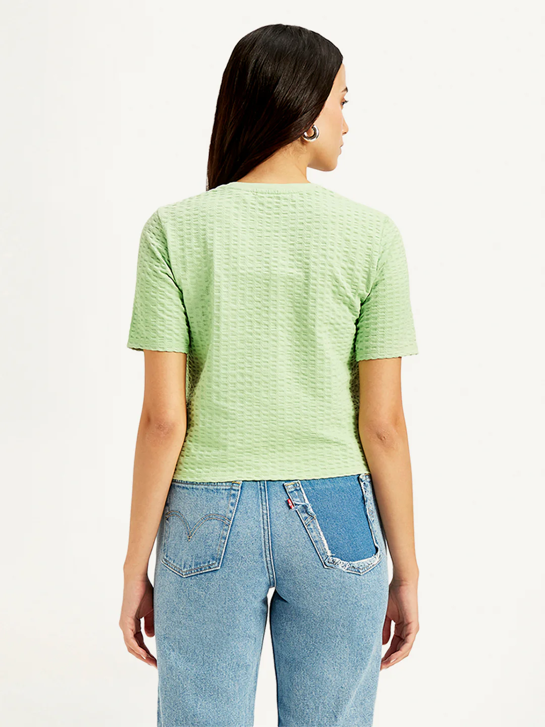 Women's Textured Light-Green Crew Neck Top - Image 3