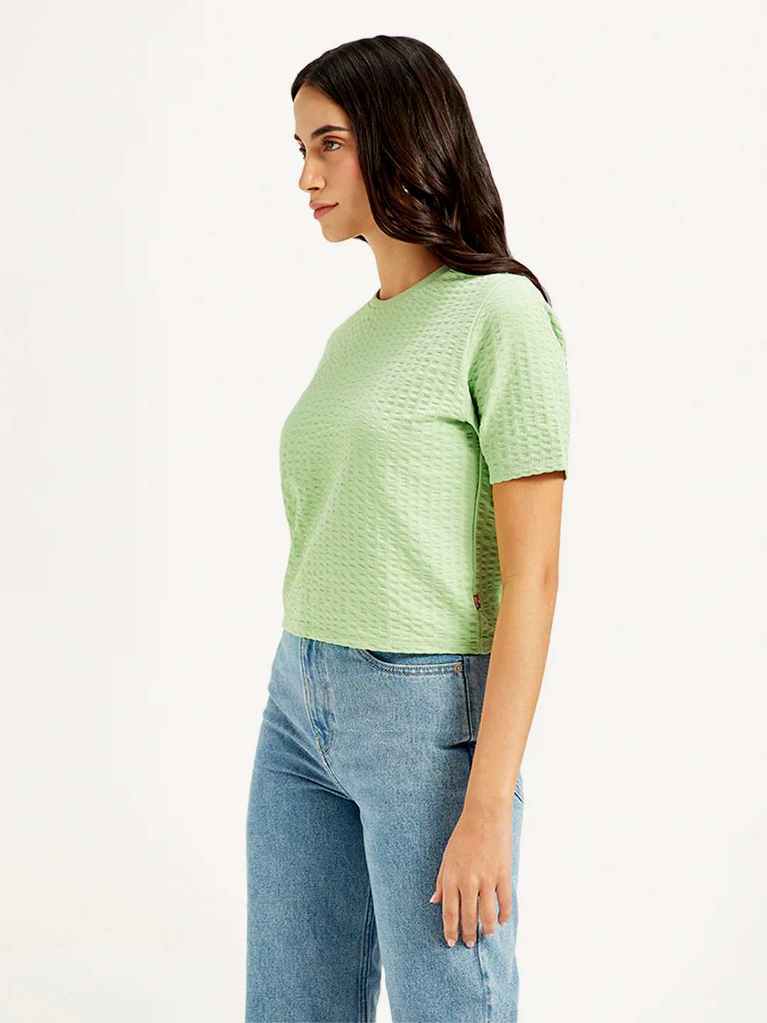 Women's Textured Light-Green Crew Neck Top - Image 4