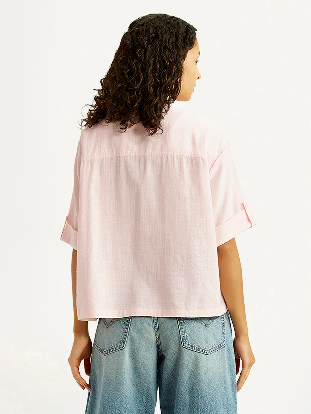 Women's Textured Light Pink Spread Collar Shirt - Image 3