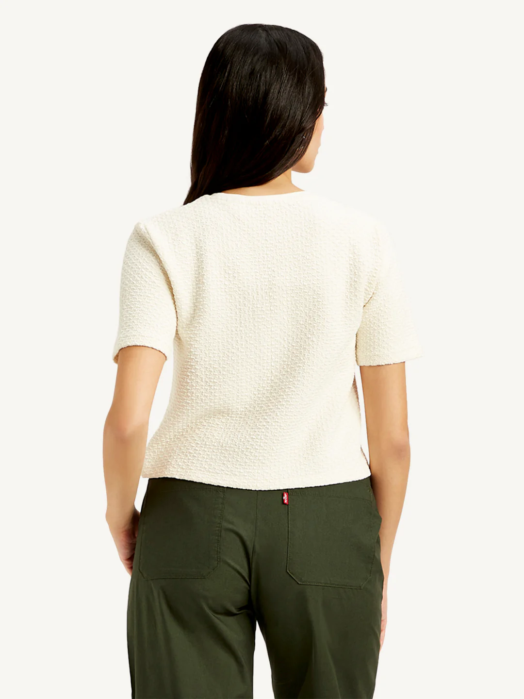 Women's Textured White Crew Neck Top - Image 3