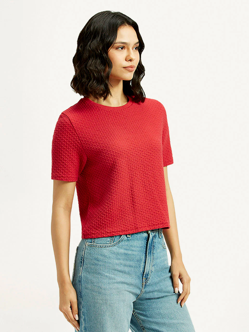 Women's Textured Red Crew Neck Top - Image 5