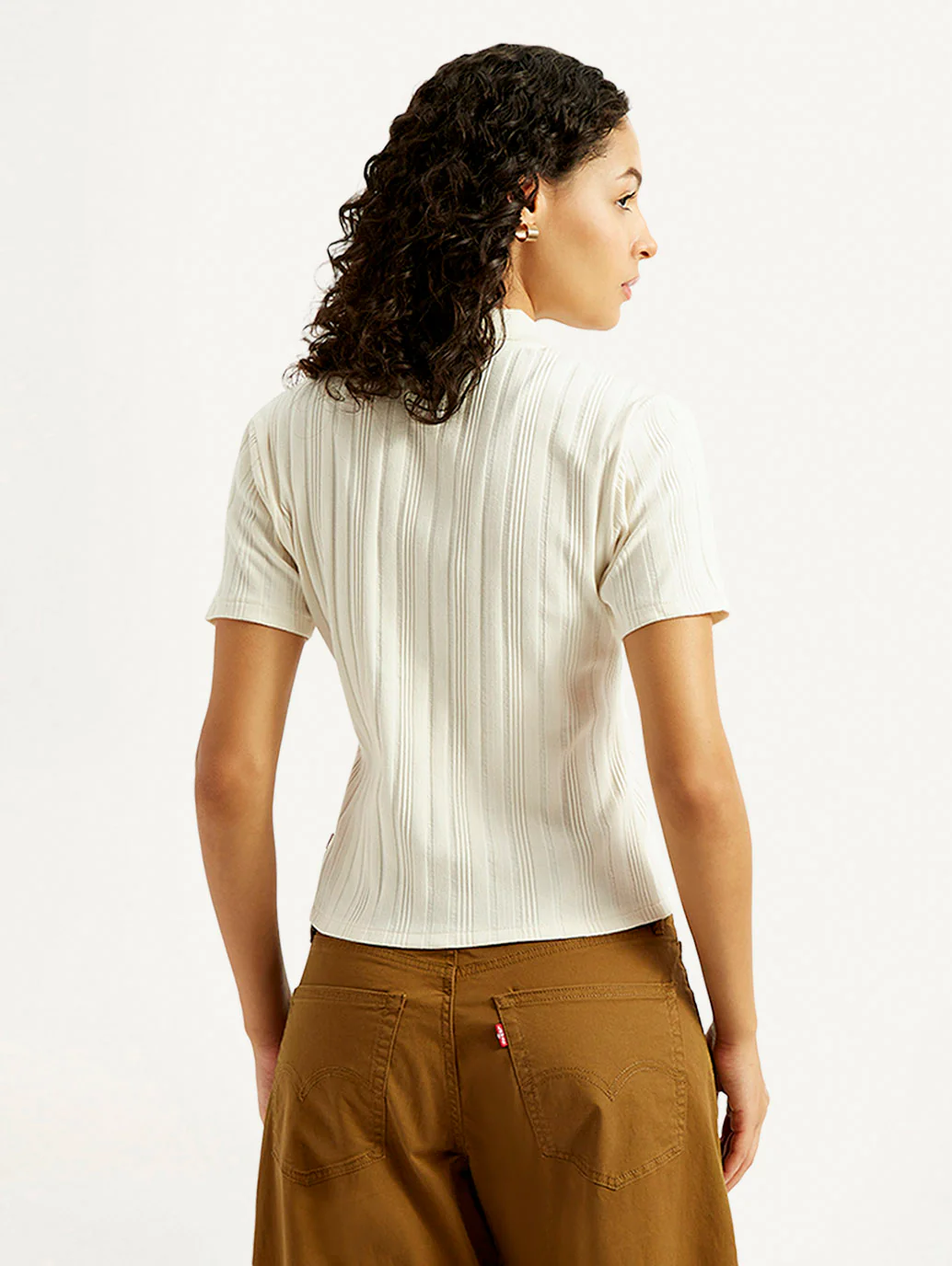 Women's Textured Slim Fit Ribbed Polo Shirt - Image 2