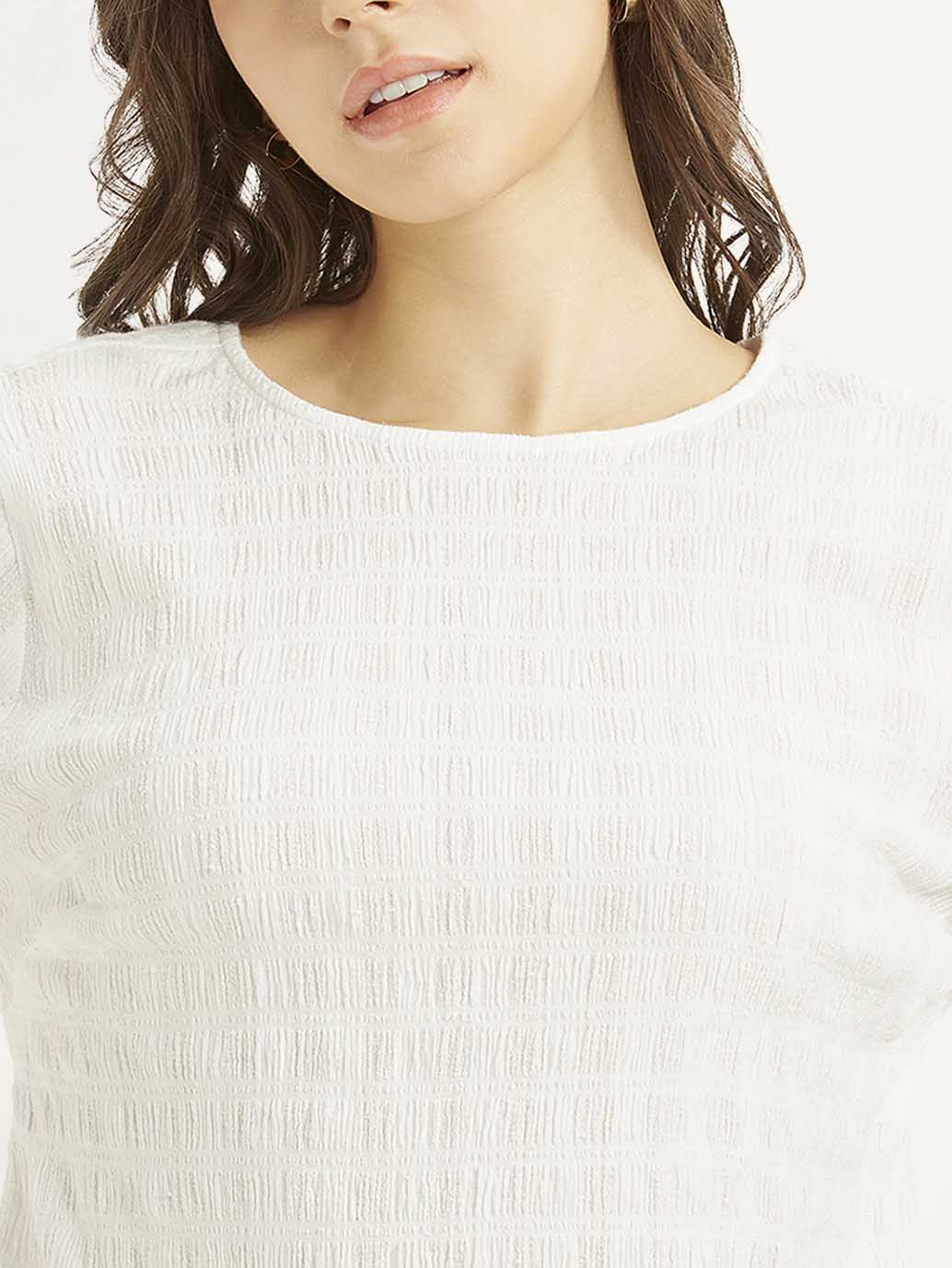 Women's Textured White Round Neck Top - Image 4