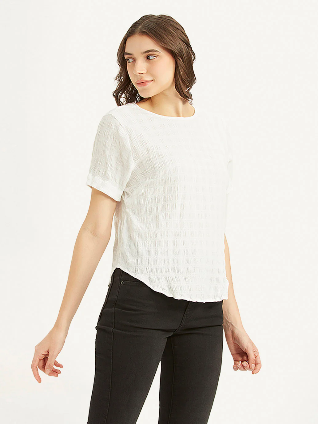 Women's Textured White Round Neck Top - Image 5
