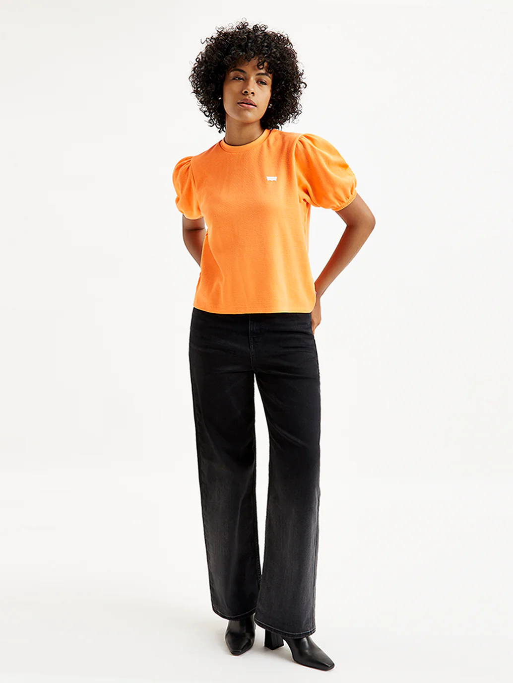 Women's Textured Orange Crew Neck Top - Image 2