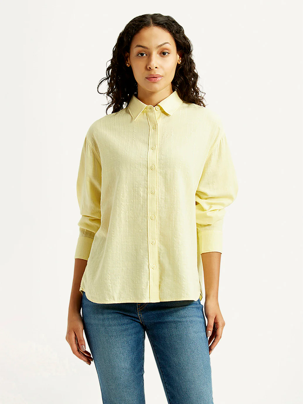 Women's Textured Yellow Relaxed Fit Shirt - Image 2