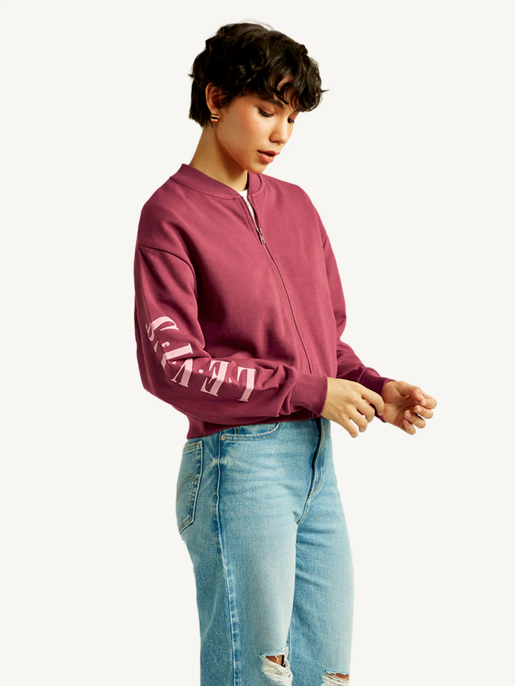 Women's Typographic Burgundy Bomber Jacket - Image 4